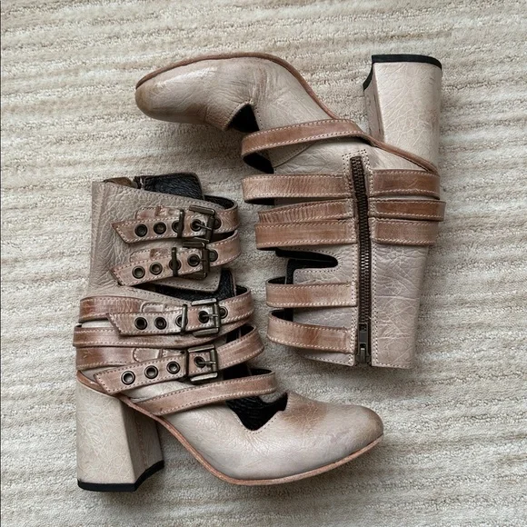 FREEBIRD by Steven Tali Strappy Women's Heeled Boots Booties Taupe Size 7 - Picture 8 of 17